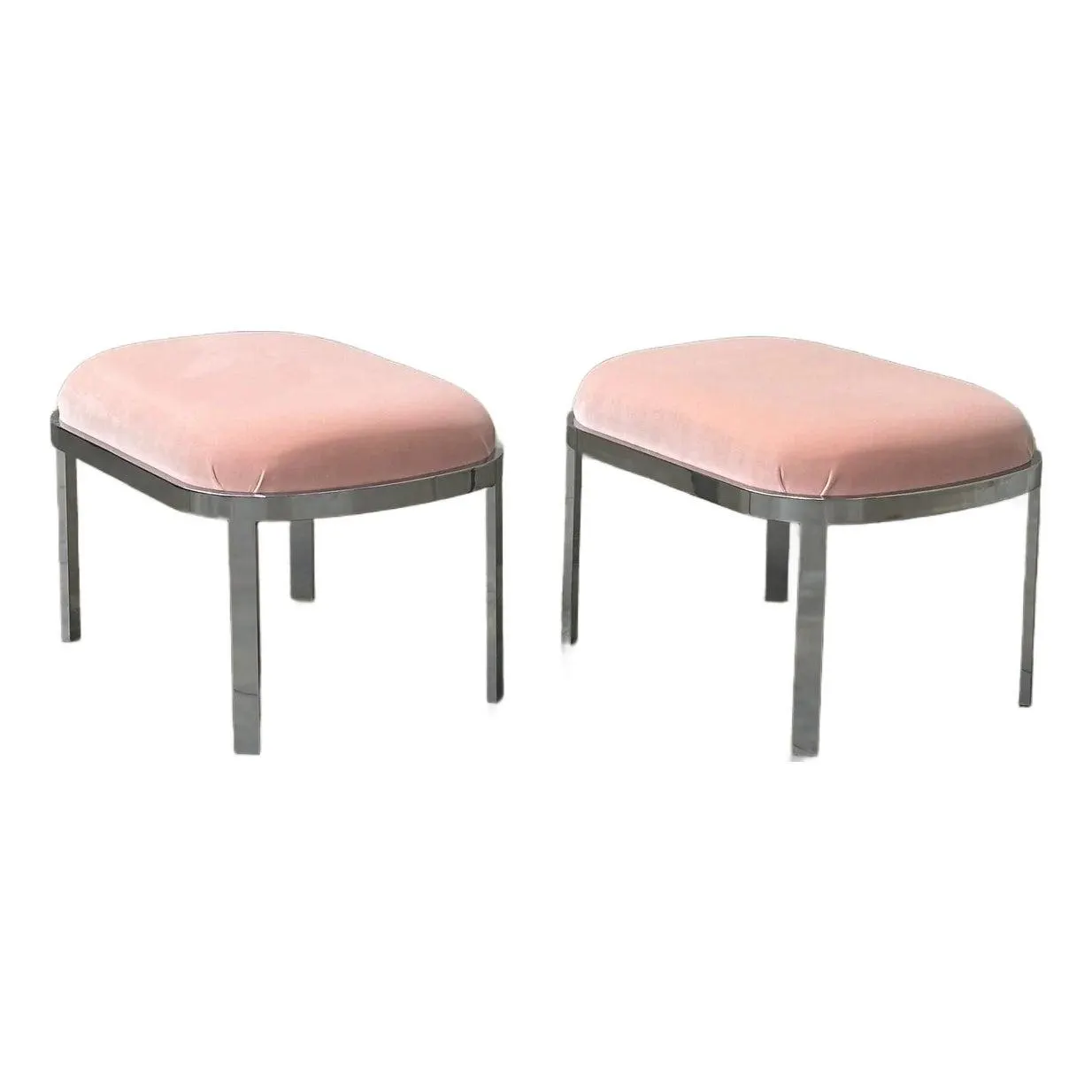 1970s Large Chrome Stools or Ottomans Attributed to Milo Baughman- A Pair