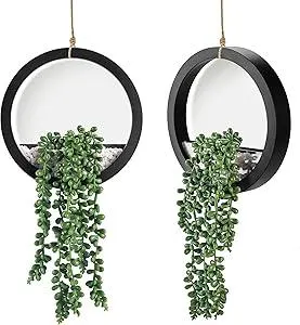 Der Rose 2 Pack Fake Plants Hanging Artificial Succulents Plants in Black Pots for Living Room Bathroom Accessories Boho Farmhouse Wall Decor