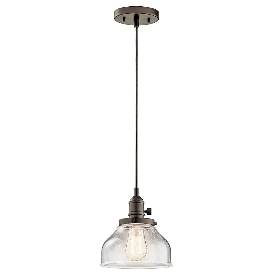 Kichler Avery 1 -Light Olde Bronze Farmhouse Seeded glass Schoolhouse Mini Hanging Pendant light