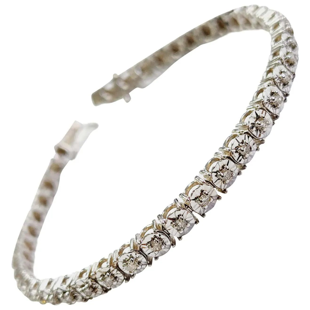 1.15 Carats Diamond Cut Miracle Illusion Tennis Bracelet 14 Karat White Gold