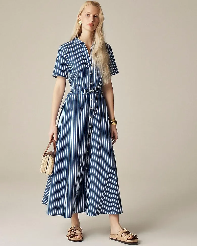 Cerise shirtdress in striped poplin