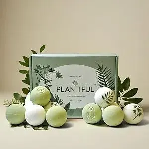 Plantful™ Organic Handmade Bath Bombs for Women, 12 Gift Sets, Large, Shea Butter Moisturizing, Essential Oils, Bubble Bath for Kids, Perfect Gifts for Women Men, Safe Bath Bombs for Kids