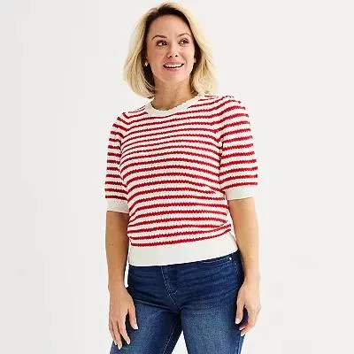 Women's Draper James Puffed Short Sleeve Striped Sweater