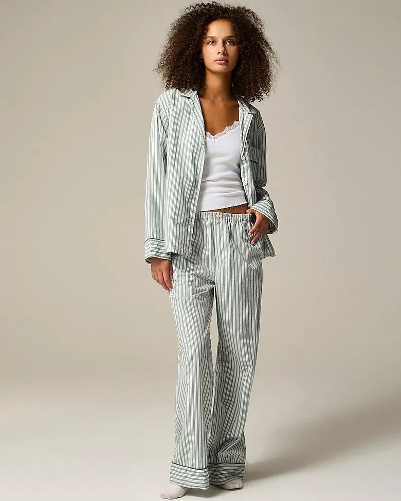 Pajama pant set in striped cotton poplin