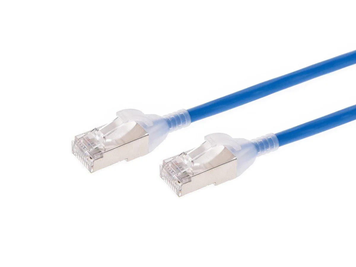 Monoprice Cat6A Component Level Ethernet Cable - Pure Bare Copper, Double Shielded (S/FTP) 30AWG, 10G, CM, Snagless RJ45, 5ft, Blue - SlimRun Series Patch Cable