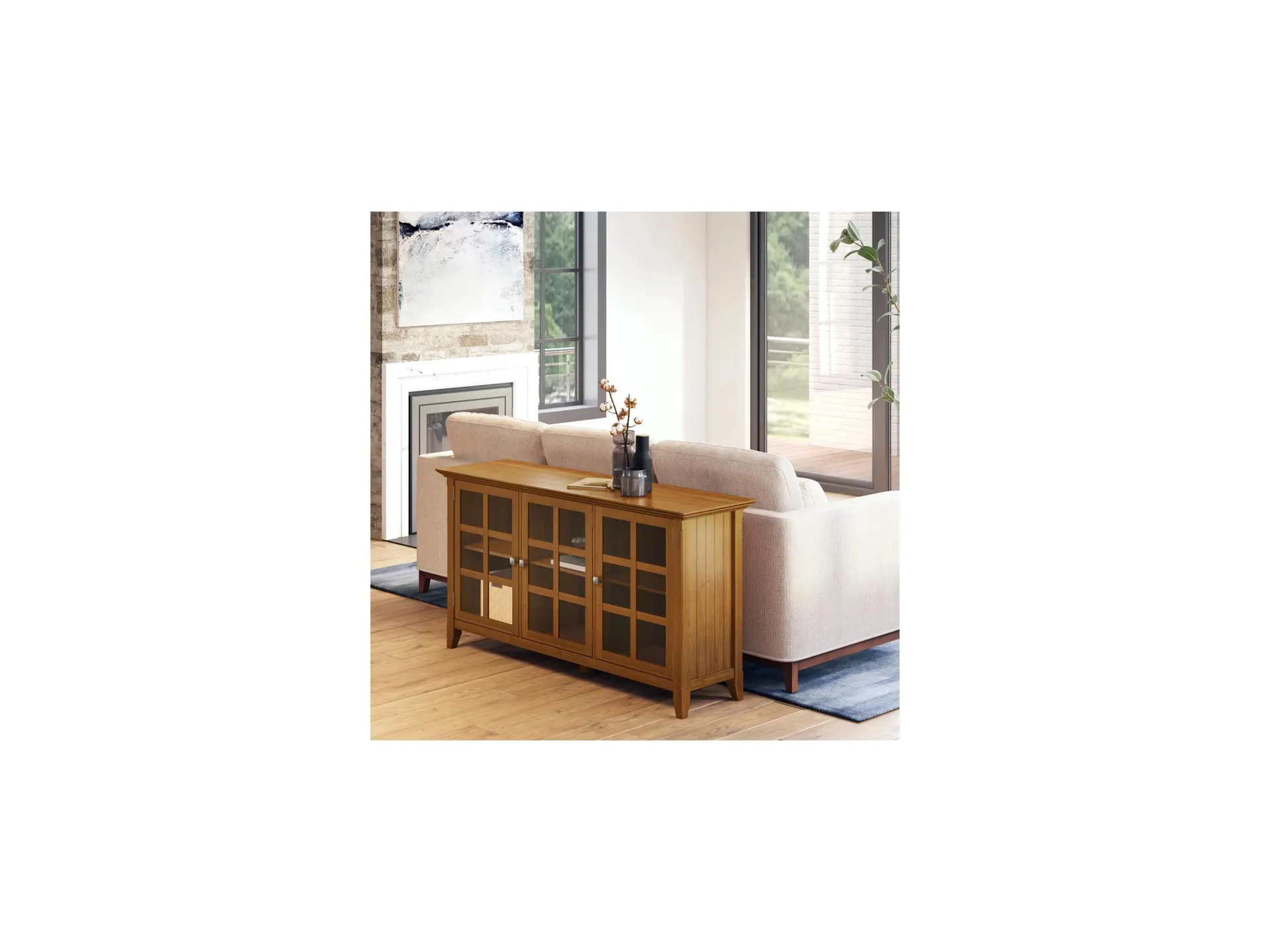 Acadian SOLID WOOD 62 inch Wide Transitional Wide Storage Cabinet in Rustic Natural Aged Brown