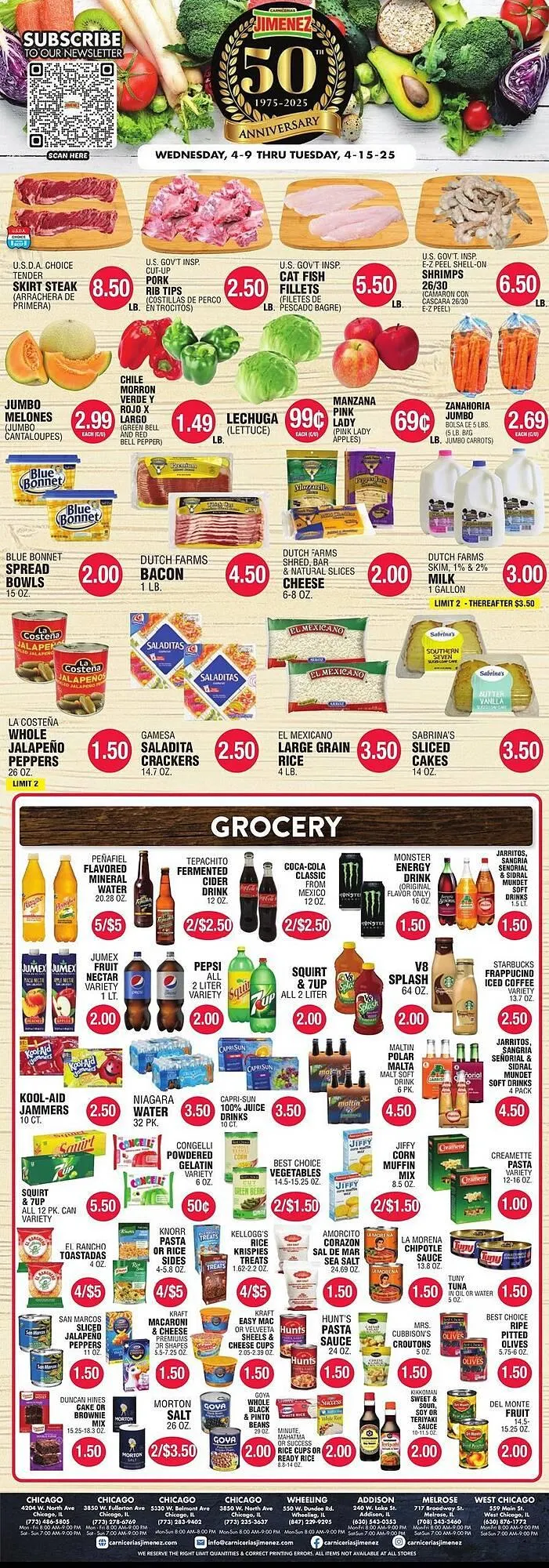 Catálogo de Carnicerias Jimenez Weekly Ad 9 de abril al 15 de abril 2025 - Página 1