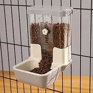 Hanging Automatic Food Dispenser, 27oz Large Capacity Hanging Pet Cage Feeder for Rabbit Bird Chinchilla Hedgehog Guinea Pig Ferret Kitty Puppy (Gray)