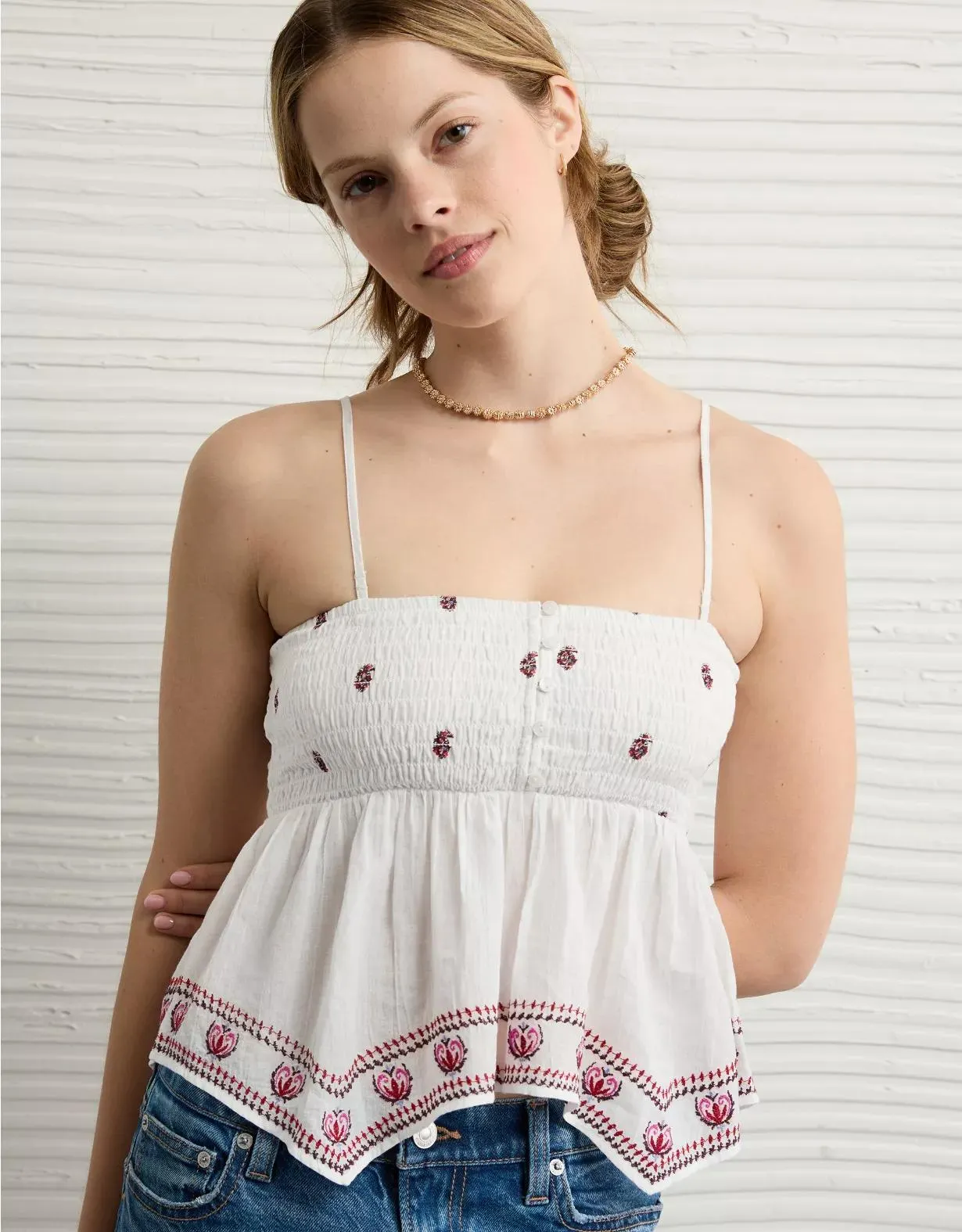 AE Handkerchief Hem Smocked Babydoll Tube Top