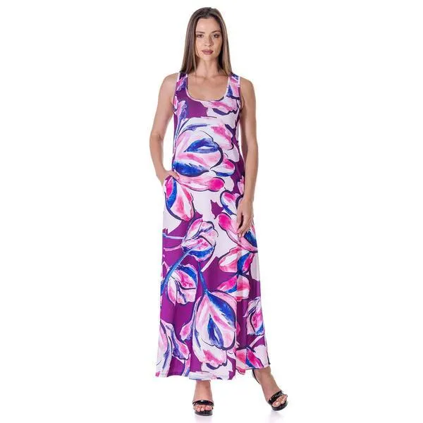 Womens 24/7 Comfort Apparel Floral A-Line Maxi Dress
