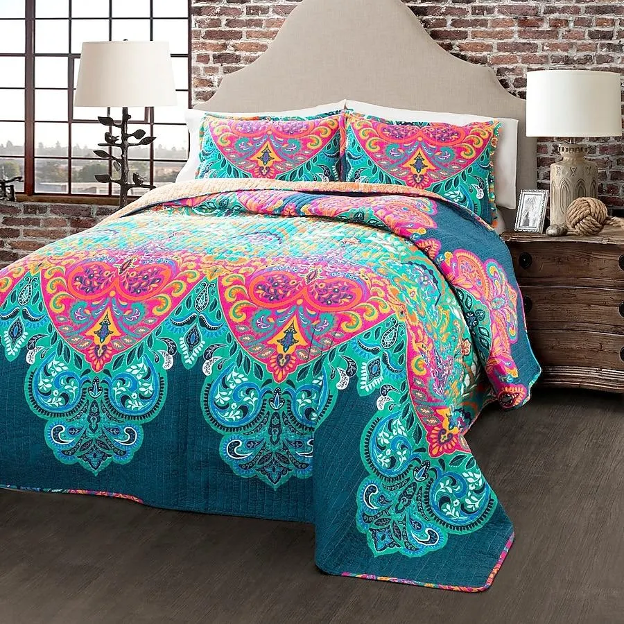 Lush Decor Turquoise Graphic print Reversible Full/Queen Quilt Cotton