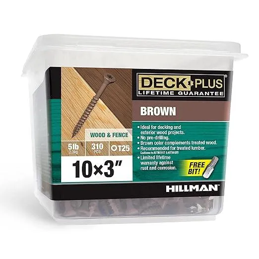 Deck Plus Brown Deck Screw, #10 Thread, 3 in L, T25 Drive Size, Carbon Steel, Star Drive, 5lb Box