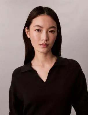 Merino Wool Blend Relaxed Polo Sweater