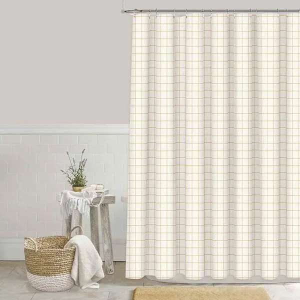 Yellow & Ivory Woven Windowpane Shower Curtain, 72"
