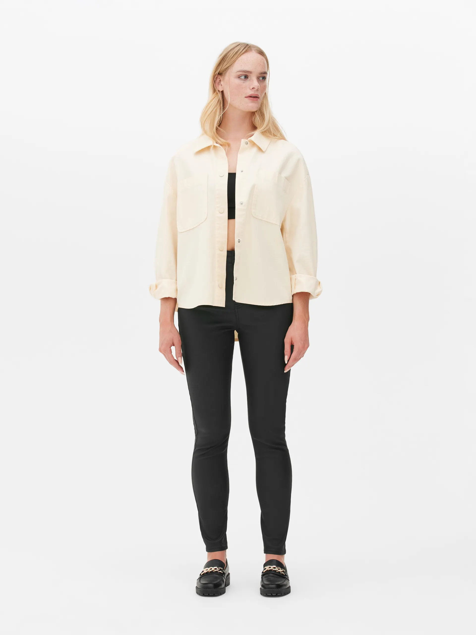 High-Waisted Coated Skinny Jeans