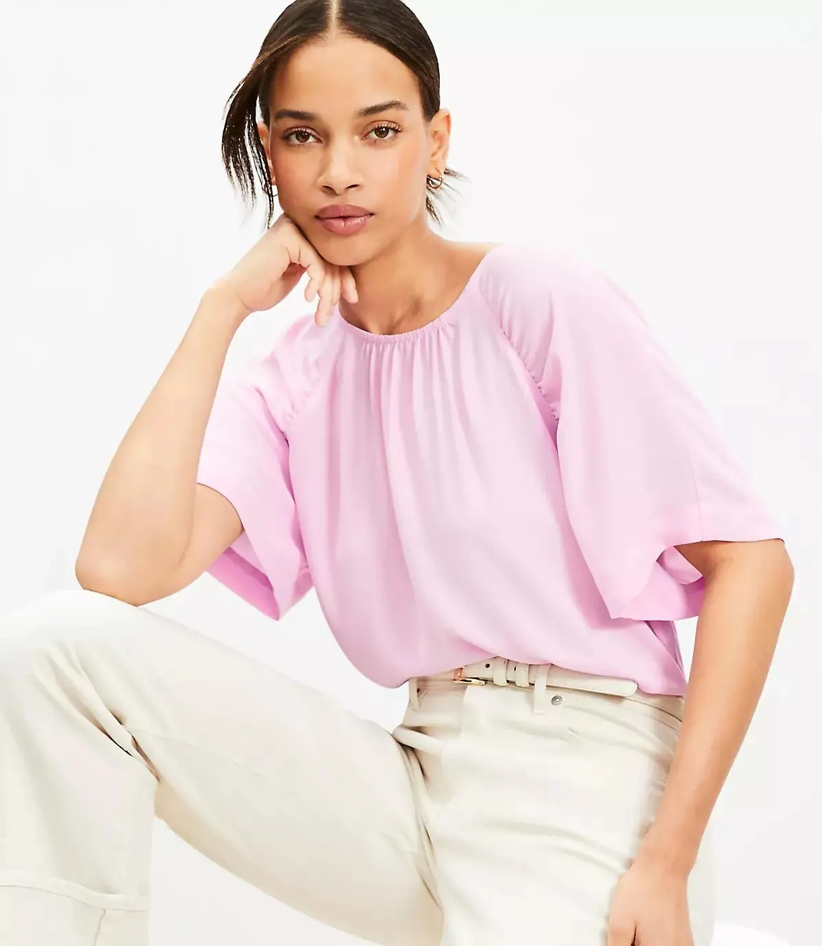 Ruched Raglan Mixed Media Top