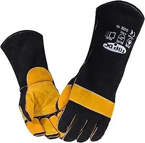 TOPDC Welding Gloves 16 Inches 932℉ Fire/Heat Resistant Leather Welding Gloves For Mig, Tig, Stick, Forge, BBQ, Grill, Fireplace, Wood Stove, Furnace, Oven, Animal Handling for Safe, Loving Pet Care
