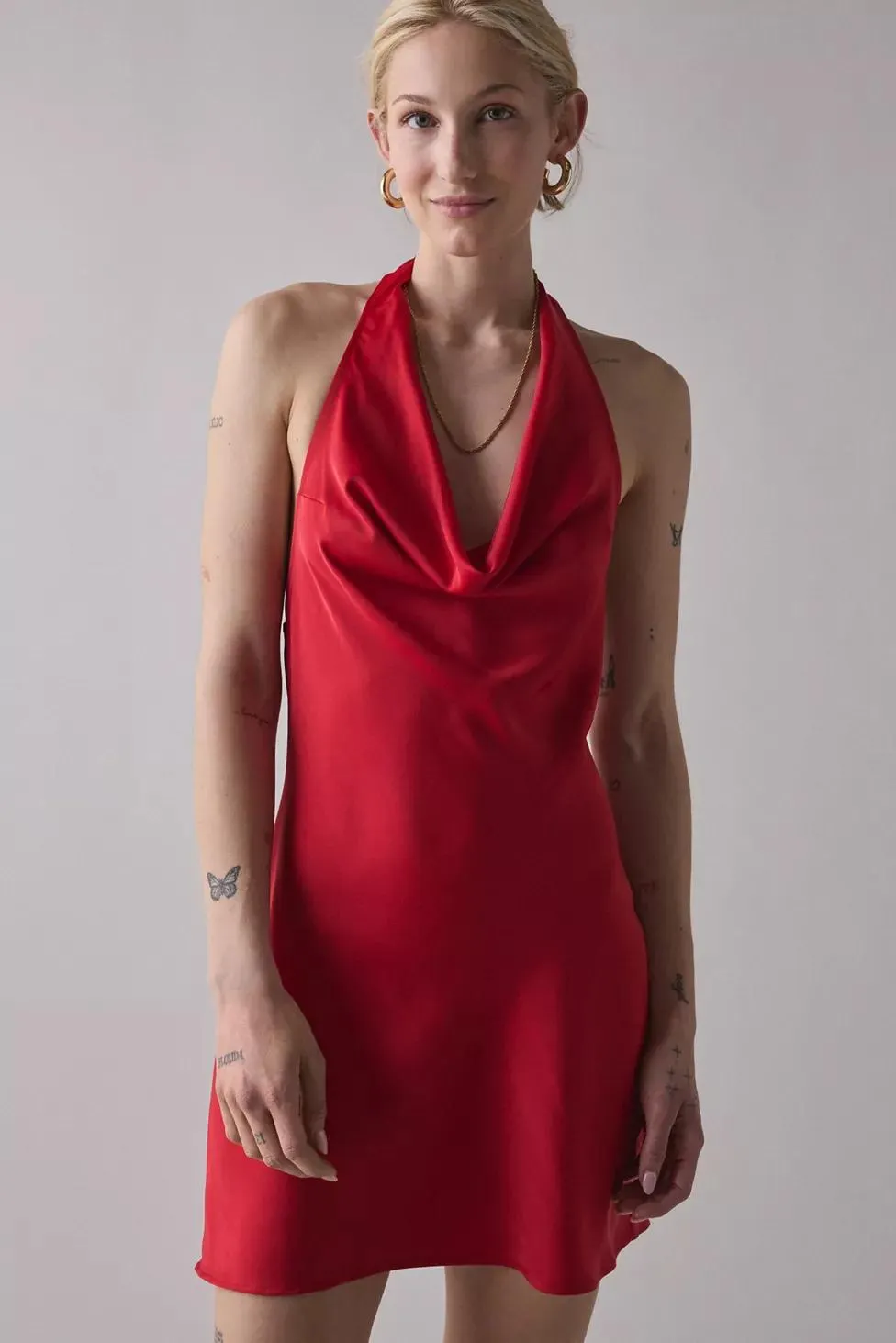 UO Alana Cowl Halter Slip Mini Dress