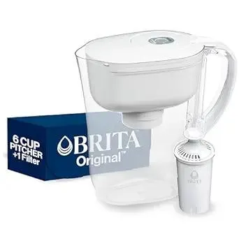 Brita Water Filter Pitcher for Tap and Drinking Water with 1 Standard Filter, Lasts 2 Months, 6-Cup Capacity, BPA Free, White