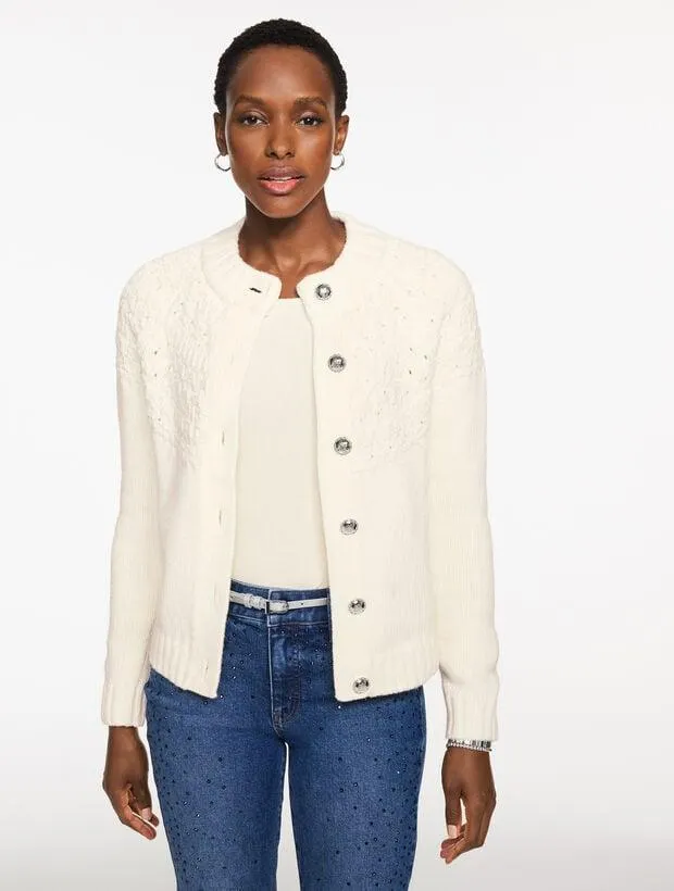 Pointelle Mockneck Cardigan