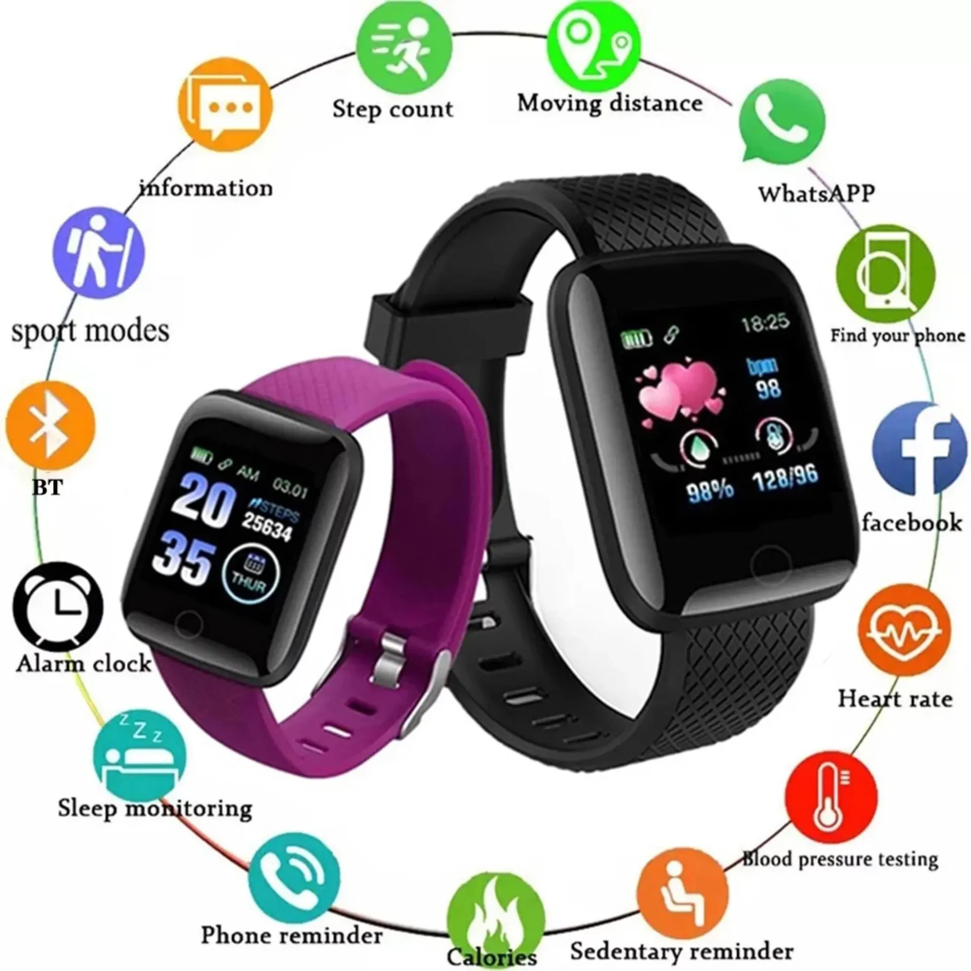 Reloj inteligente 116plus para hombre y mujer, regalo, pantalla de 1.3 pulgadas, deportivo, de pulsera, Bluetooth 5.0, llamadas, reloj inteligente digital.