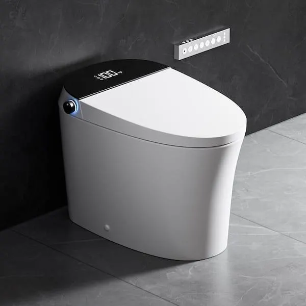 Elongated Electric Smart Bidet Toilet 1.08/1.45 GPF in White with Auto Open/Close, Temp Control, Auto Flush/Foot Sensor