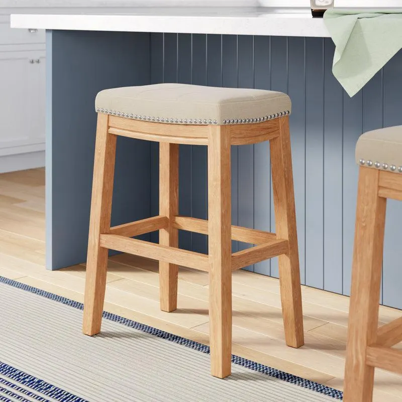 Bartonville Counter & Bar Solid Wood Backless Stool with Upholstered Seat