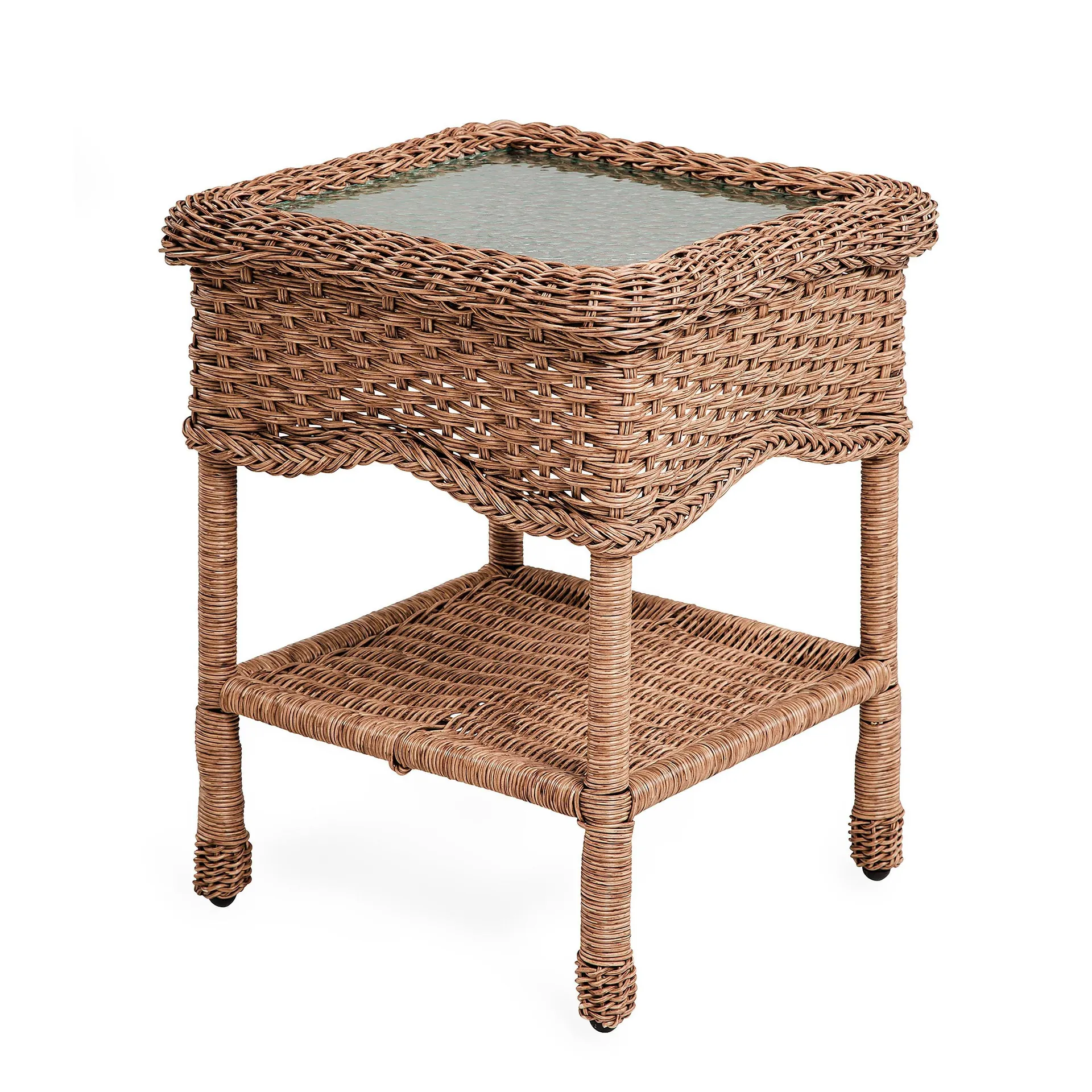 Prospect Hill Wicker End Table with Glass Tabletop