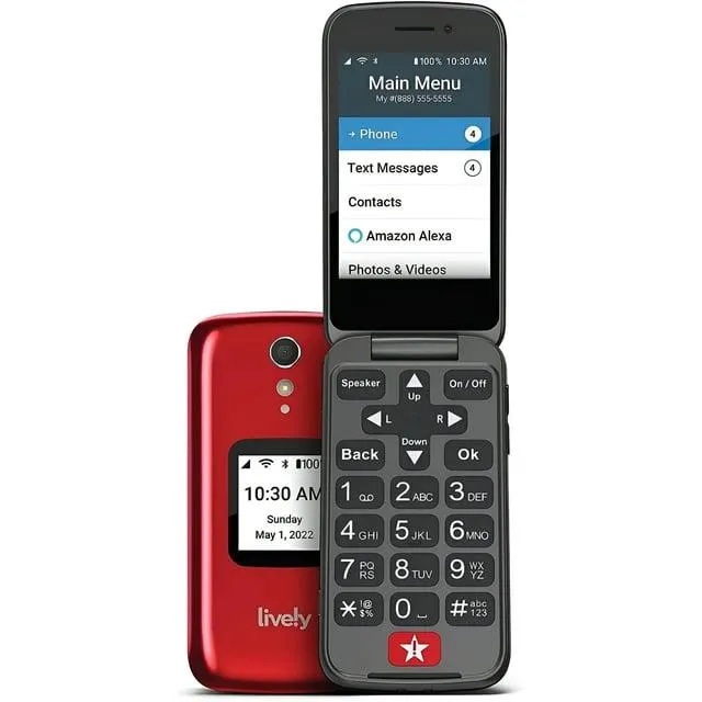 LIVELY Jitterbug Phones Flip2 - Flip Cell Phone for Seniors - Must Be Activated Phone Plan - Not Compatible with Other Wireless Carriers - Red Flip Phone