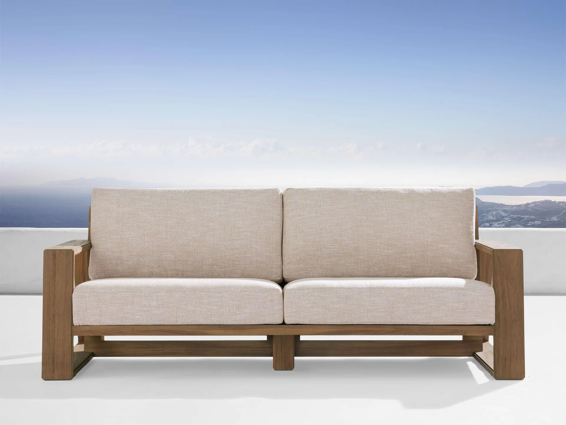 Canyon Outdoor Teak Sofa in Weathered Fawn