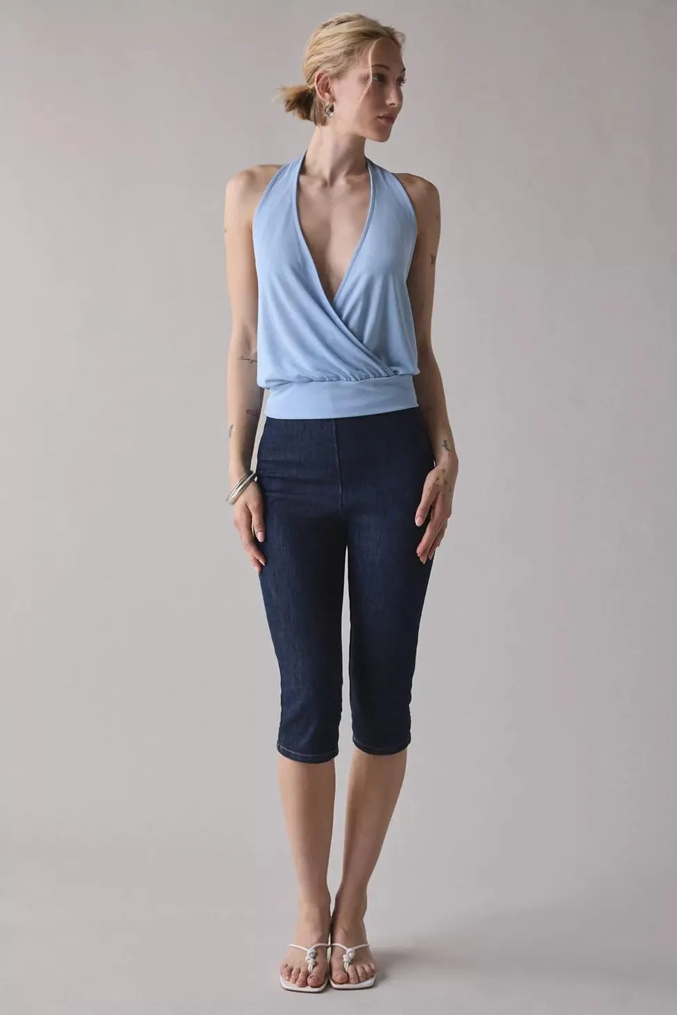 BDG Savannah Wrap-Front Cupro Halter Top