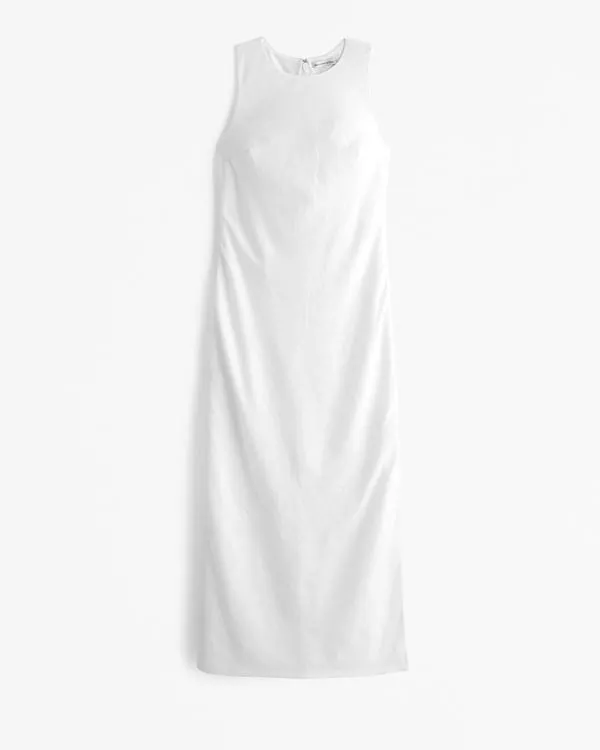 High-Neck Linen-Blend Maxi Dress