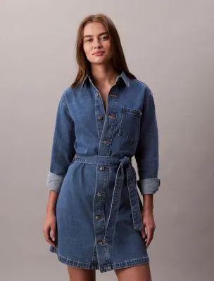 Denim Belted Mini Shirt Dress