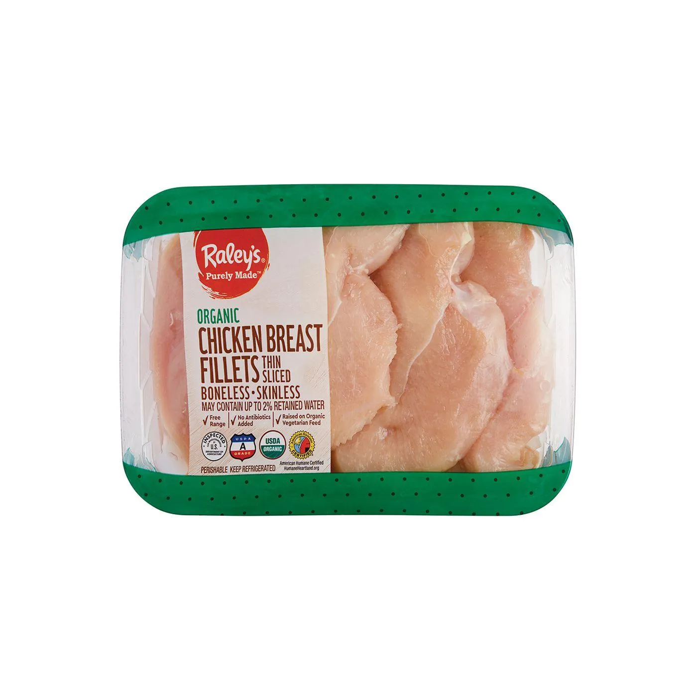 Raley's Purely Made Organic Boneless Skinless Chicken Breast Fillets Thin Sliced