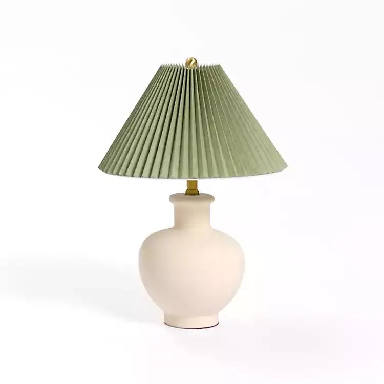 Green Pleated Shade Ceramic Table Lamp