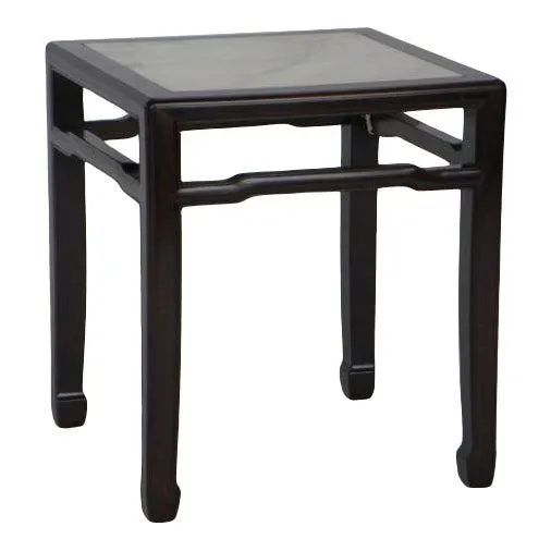 Early 20th Century Black Wood Stool With Stone Top