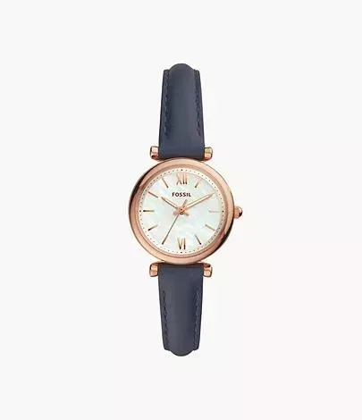 Carlie Mini Three-Hand Navy Leather Watch