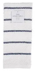 Set of 3 Striped Terry Kitchen Towels - Blue