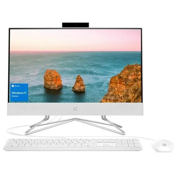HP Essential All-in-One, 21.5" FHD Display, Intel Celeron J4025, 8GB RAM, 256GB SSD, HDMI, Webcam, Wired Keyboard & Mouse, Wi-Fi, Windows 11 Home, White