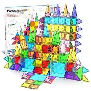 PicassoTiles 60 pcs Mini Magnetic Tiles Magnet Toys Travel-Friendly On-The-Go Building Blocks for Kids Compact Lightweight Creative playset Preschool Montessori Early Learning STEM Kids Toy Ages 3+.