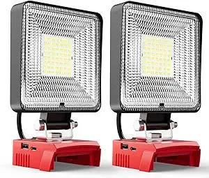 LIVOWALNY 2PCS 30W Cordless LED Work Light Compatible with Milwaukee 18V Battery, 3000LM Portable Flashlight with USB & Type-C Output Port, Flood Light Low Voltage Protection, Battery Not Included