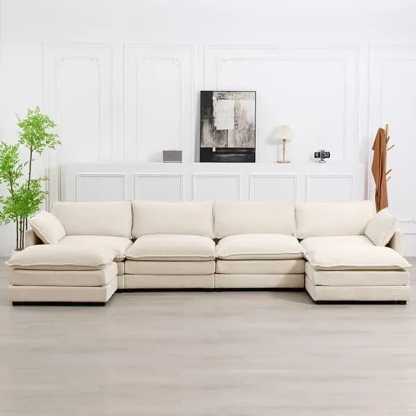 Corduroy Sectional Sofa with Ottomans and Ultra-soft Cushions for Living Room & Bedroom