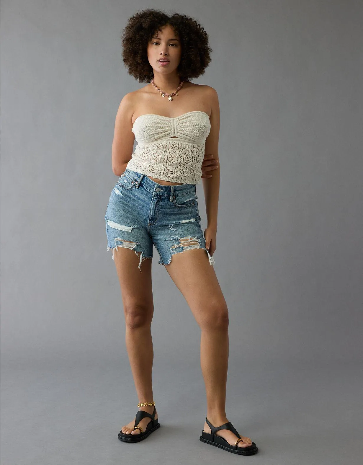 AE 6" Strigid Curvy Ripped Super High-Waisted Relaxed Denim Short