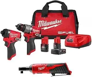 Milwaukee M12 FUEL 12-Volt Li-Ion Brushless Cordless Hammer Drill and Impact Driver Combo Kit (2-Tool) W/Free M12 3/8 in. Ratchet