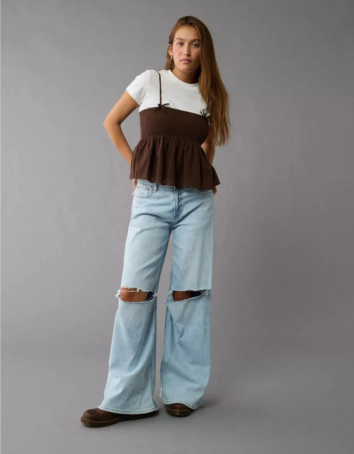 AE Smocked Babydoll Bow Tank Top