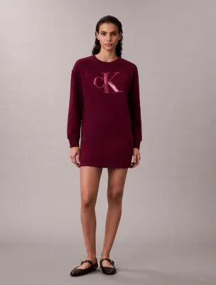 Fleece Sequin Monogram Mini Sweatshirt Dress