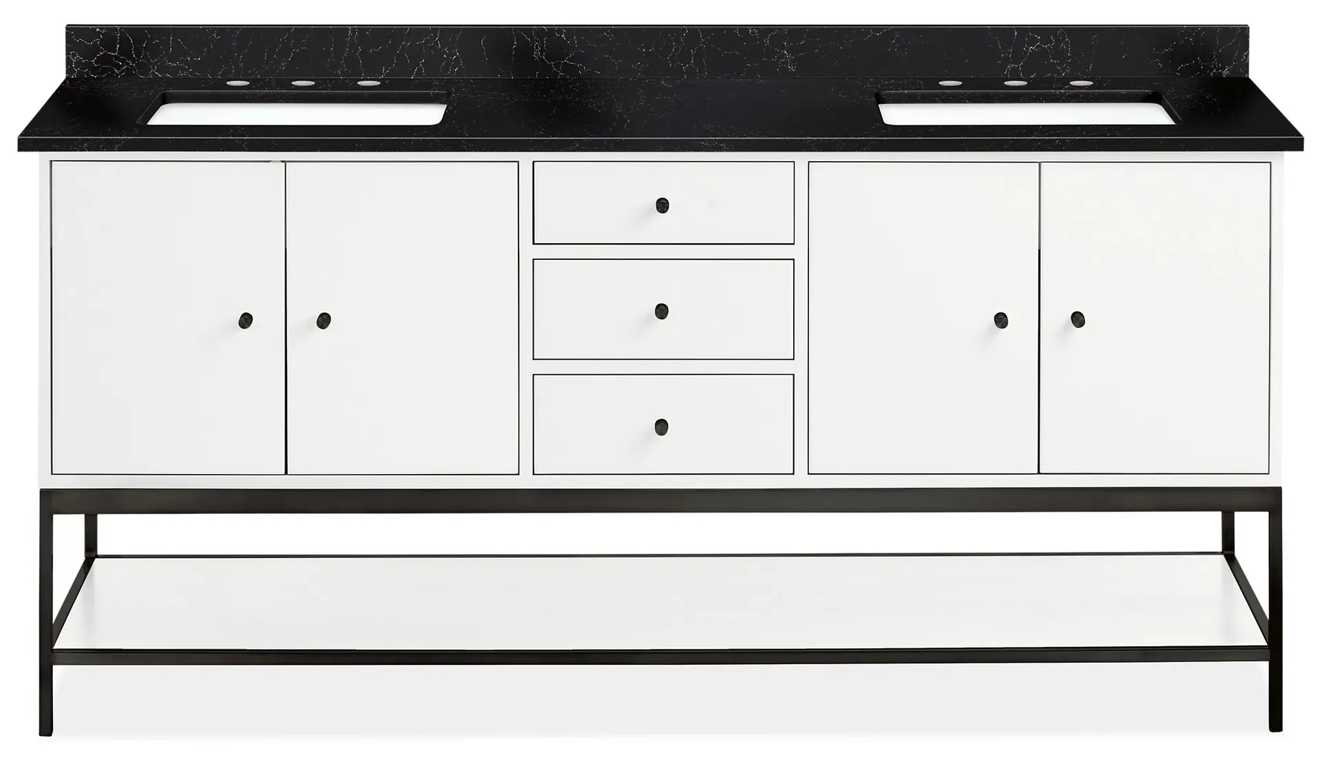 Linear 72w DBL Vanity w/Shelf L&R Overhang in White w/3Hole Mammoth Cave Top