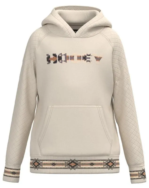 Hooey Youth Girls "Legendary Hoody" Cream Quilted Pattern with Aztec Print Accents Long Sleeve Pullover