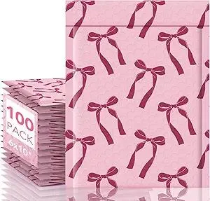 Fuxury Bubble Mailers 6x10 100 Pack, Pink Bows Cute Design Bubble Envelopes Usable Size 6x9",Strong Adhesion Pattern Padded Shipping Envelopes Thick Mailer for Mailing Jewelry, Makeup,Small items