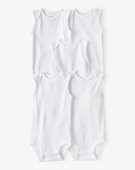 Baby 5-Pack Sleeveless Bodysuits - White